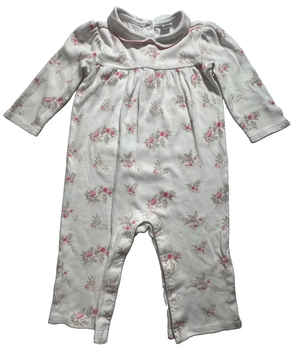 Janie and Jack Baby Girl Floral Romper 12-18 Months Peter Pan Collar Long Sleeve